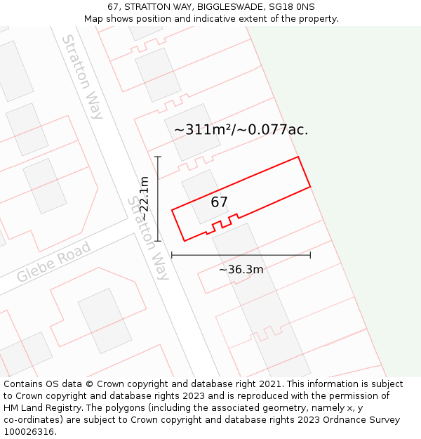 67, STRATTON WAY, BIGGLESWADE, SG18 0NS: Plot and title map