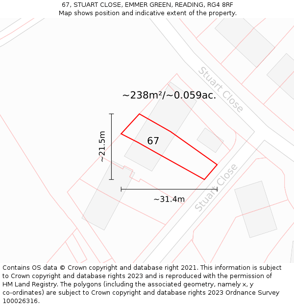 67, STUART CLOSE, EMMER GREEN, READING, RG4 8RF: Plot and title map