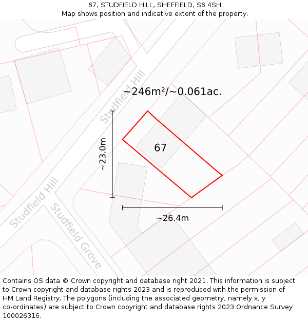 67, STUDFIELD HILL, SHEFFIELD, S6 4SH: Plot and title map