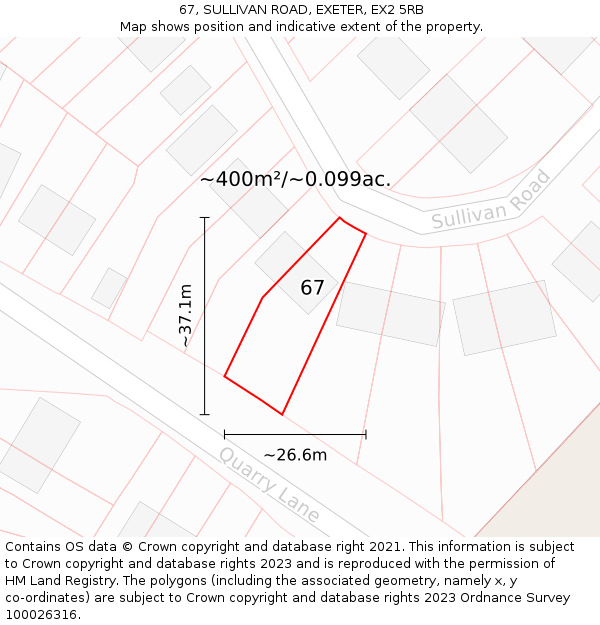 67, SULLIVAN ROAD, EXETER, EX2 5RB: Plot and title map