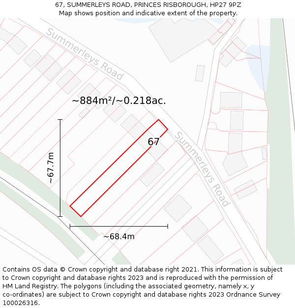 67, SUMMERLEYS ROAD, PRINCES RISBOROUGH, HP27 9PZ: Plot and title map