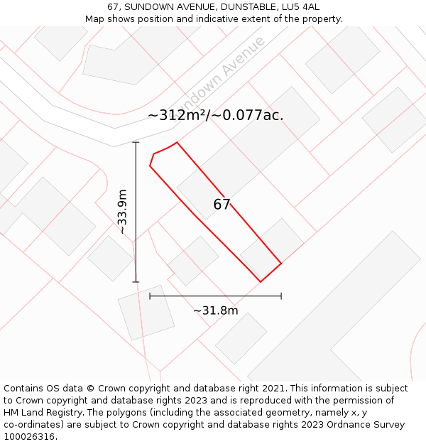 67, SUNDOWN AVENUE, DUNSTABLE, LU5 4AL: Plot and title map