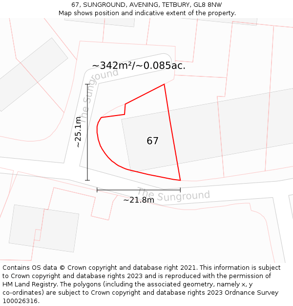 67, SUNGROUND, AVENING, TETBURY, GL8 8NW: Plot and title map
