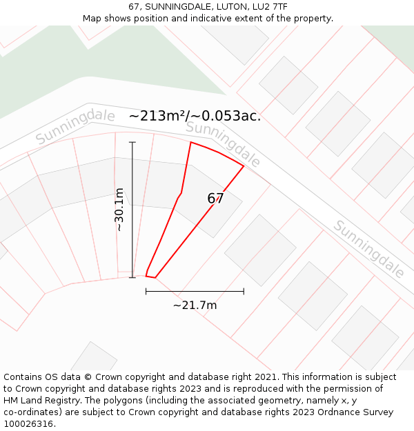 67, SUNNINGDALE, LUTON, LU2 7TF: Plot and title map