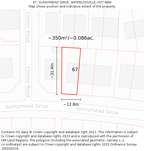 67, SUNNYMEAD DRIVE, WATERLOOVILLE, PO7 6BW: Plot and title map