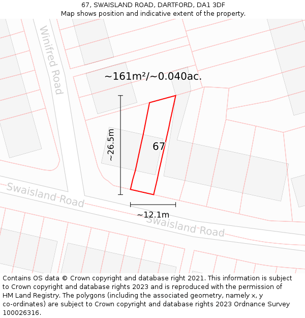 67, SWAISLAND ROAD, DARTFORD, DA1 3DF: Plot and title map