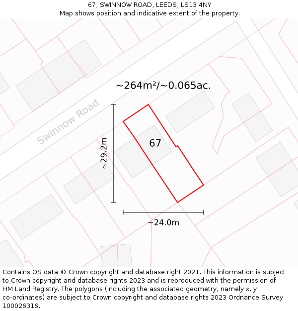 67, SWINNOW ROAD, LEEDS, LS13 4NY: Plot and title map