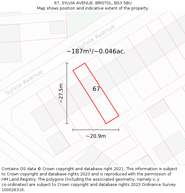 67, SYLVIA AVENUE, BRISTOL, BS3 5BU: Plot and title map