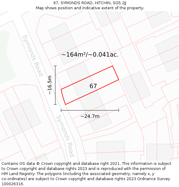 67, SYMONDS ROAD, HITCHIN, SG5 2JJ: Plot and title map