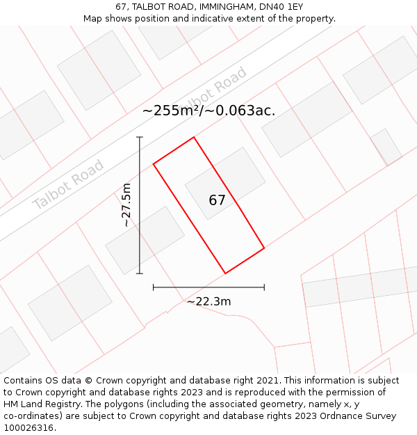67, TALBOT ROAD, IMMINGHAM, DN40 1EY: Plot and title map