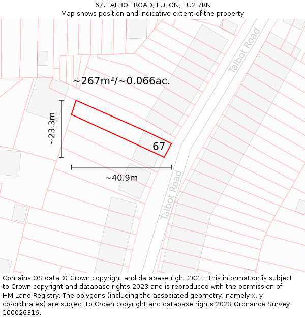 67, TALBOT ROAD, LUTON, LU2 7RN: Plot and title map