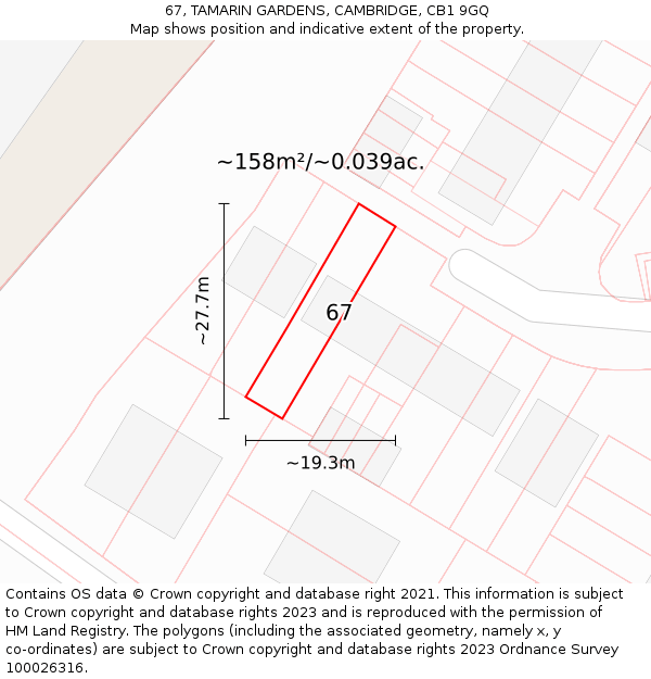67, TAMARIN GARDENS, CAMBRIDGE, CB1 9GQ: Plot and title map