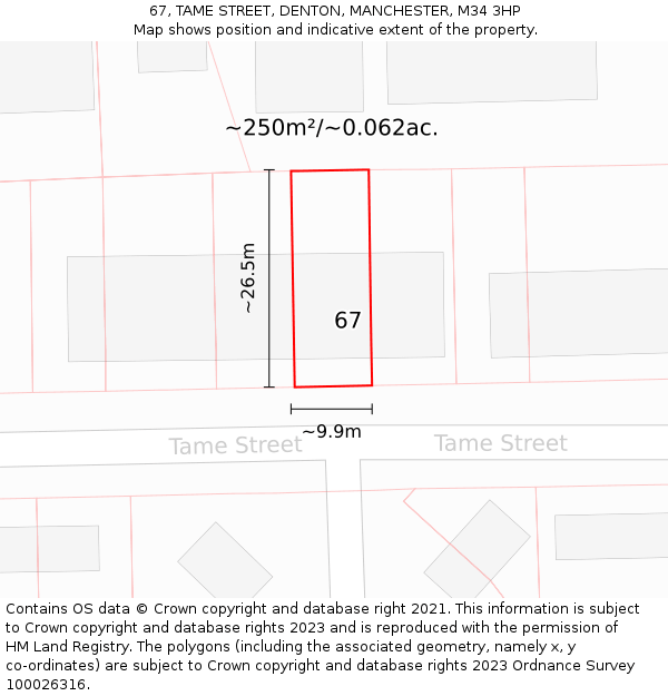 67, TAME STREET, DENTON, MANCHESTER, M34 3HP: Plot and title map