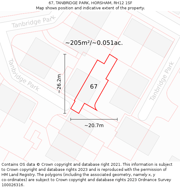 67, TANBRIDGE PARK, HORSHAM, RH12 1SF: Plot and title map