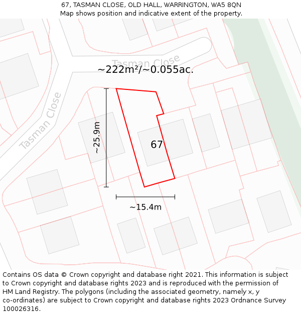 67, TASMAN CLOSE, OLD HALL, WARRINGTON, WA5 8QN: Plot and title map