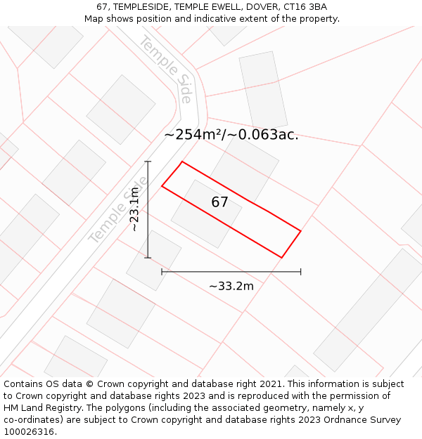 67, TEMPLESIDE, TEMPLE EWELL, DOVER, CT16 3BA: Plot and title map