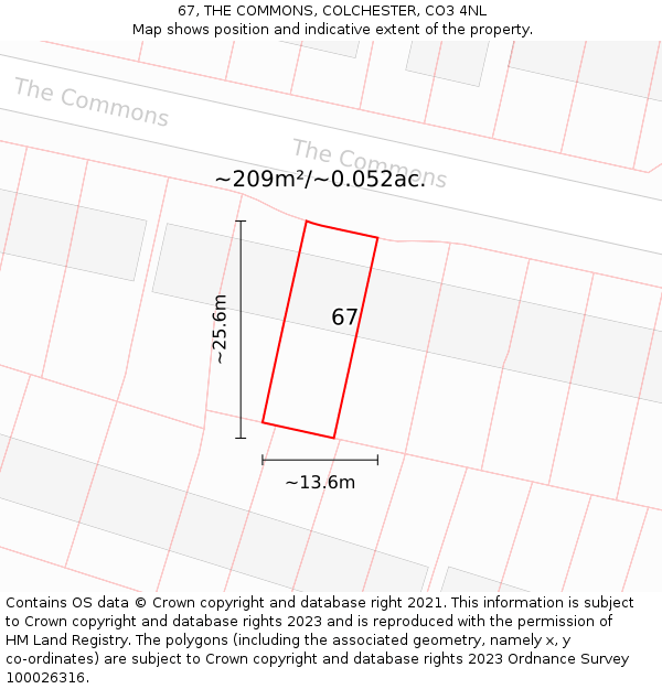 67, THE COMMONS, COLCHESTER, CO3 4NL: Plot and title map