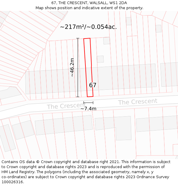 67, THE CRESCENT, WALSALL, WS1 2DA: Plot and title map