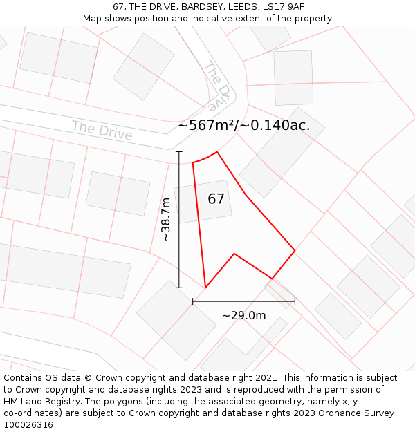 67, THE DRIVE, BARDSEY, LEEDS, LS17 9AF: Plot and title map