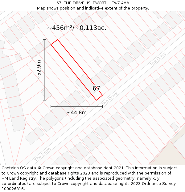 67, THE DRIVE, ISLEWORTH, TW7 4AA: Plot and title map