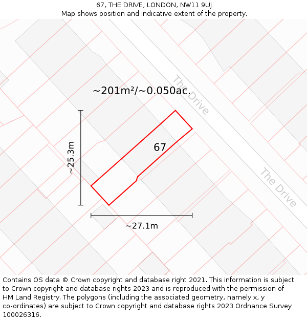 67, THE DRIVE, LONDON, NW11 9UJ: Plot and title map