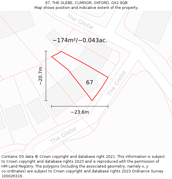 67, THE GLEBE, CUMNOR, OXFORD, OX2 9QB: Plot and title map