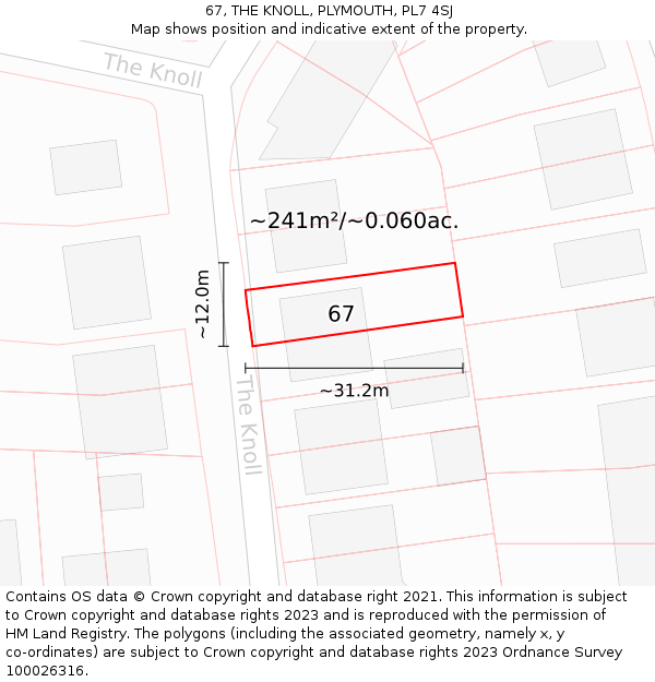 67, THE KNOLL, PLYMOUTH, PL7 4SJ: Plot and title map
