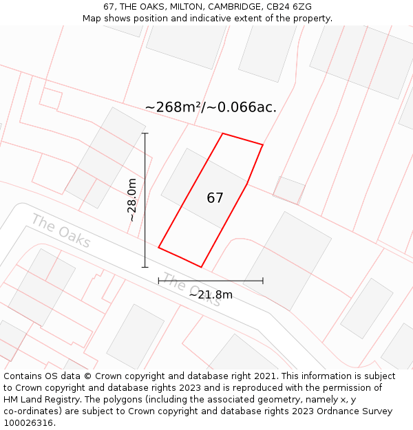 67, THE OAKS, MILTON, CAMBRIDGE, CB24 6ZG: Plot and title map
