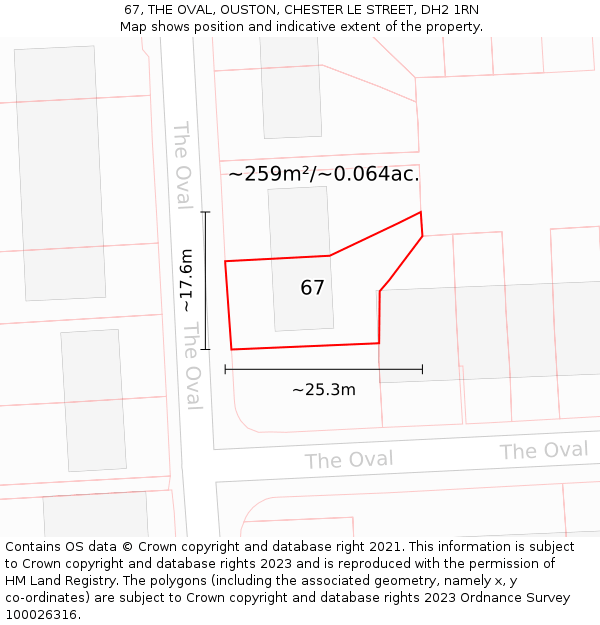 67, THE OVAL, OUSTON, CHESTER LE STREET, DH2 1RN: Plot and title map