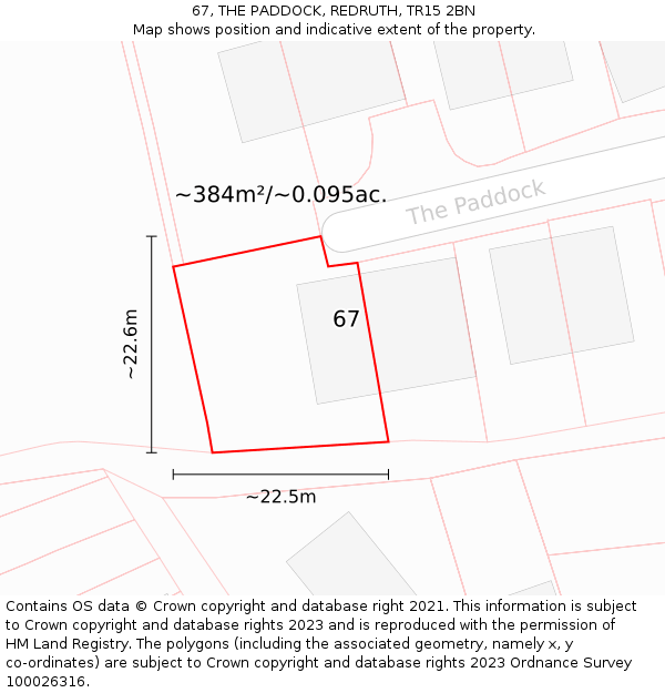 67, THE PADDOCK, REDRUTH, TR15 2BN: Plot and title map