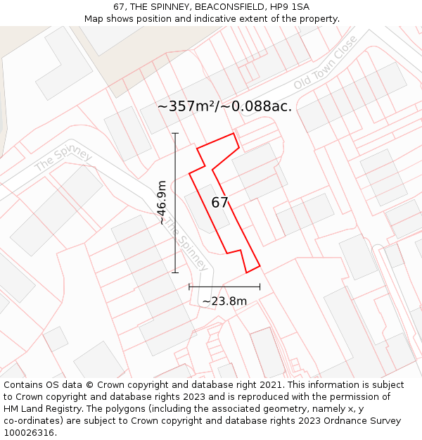 67, THE SPINNEY, BEACONSFIELD, HP9 1SA: Plot and title map