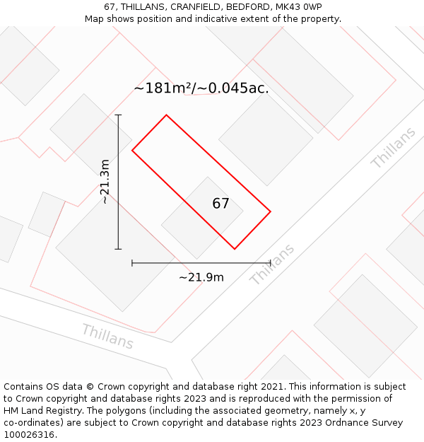 67, THILLANS, CRANFIELD, BEDFORD, MK43 0WP: Plot and title map