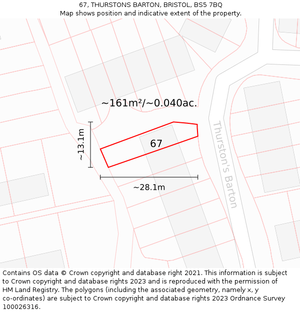 67, THURSTONS BARTON, BRISTOL, BS5 7BQ: Plot and title map