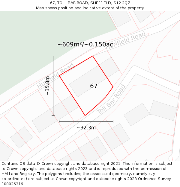 67, TOLL BAR ROAD, SHEFFIELD, S12 2QZ: Plot and title map