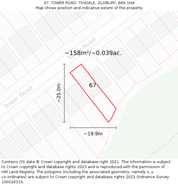 67, TOWER ROAD, TIVIDALE, OLDBURY, B69 1NA: Plot and title map