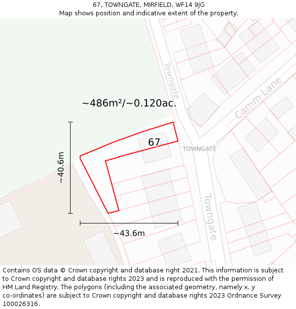 67, TOWNGATE, MIRFIELD, WF14 9JG: Plot and title map
