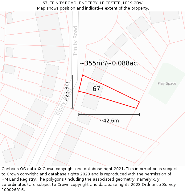 67, TRINITY ROAD, ENDERBY, LEICESTER, LE19 2BW: Plot and title map