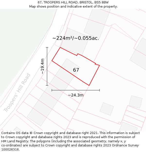 67, TROOPERS HILL ROAD, BRISTOL, BS5 8BW: Plot and title map