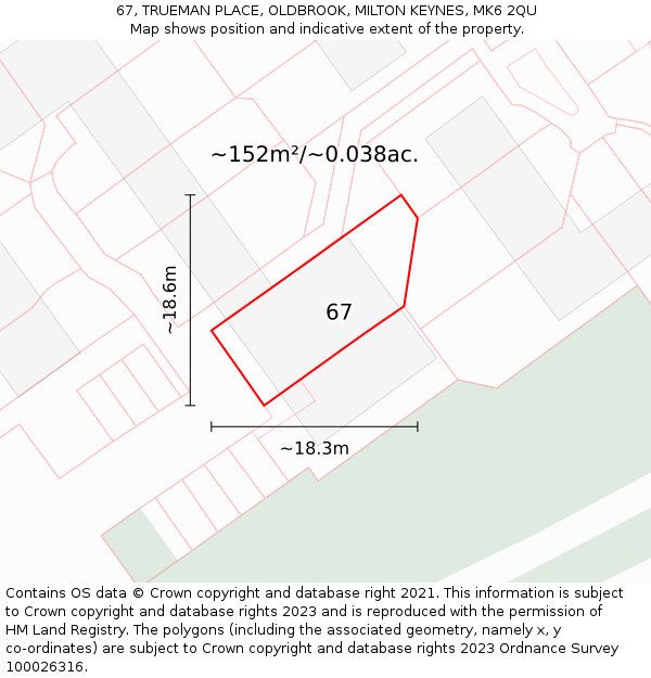 67, TRUEMAN PLACE, OLDBROOK, MILTON KEYNES, MK6 2QU: Plot and title map