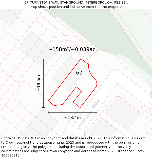 67, TURNSTONE WAY, STANGROUND, PETERBOROUGH, PE2 8SN: Plot and title map