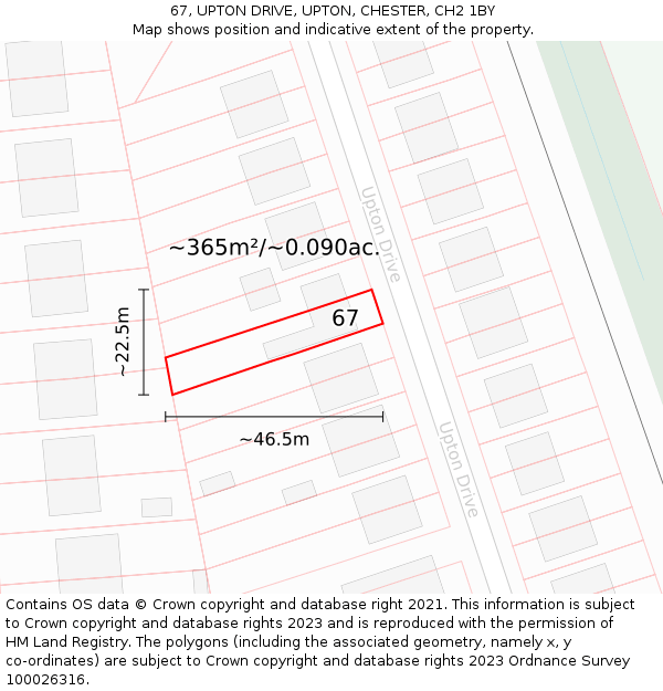 67, UPTON DRIVE, UPTON, CHESTER, CH2 1BY: Plot and title map