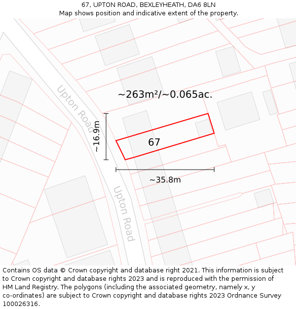 67, UPTON ROAD, BEXLEYHEATH, DA6 8LN: Plot and title map