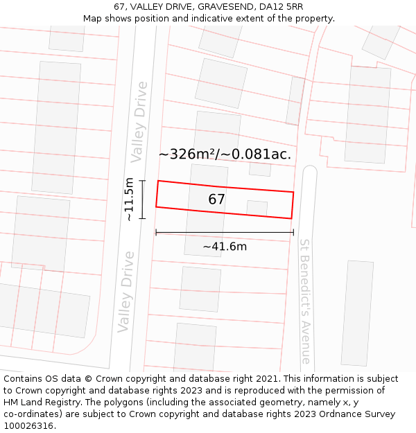 67, VALLEY DRIVE, GRAVESEND, DA12 5RR: Plot and title map