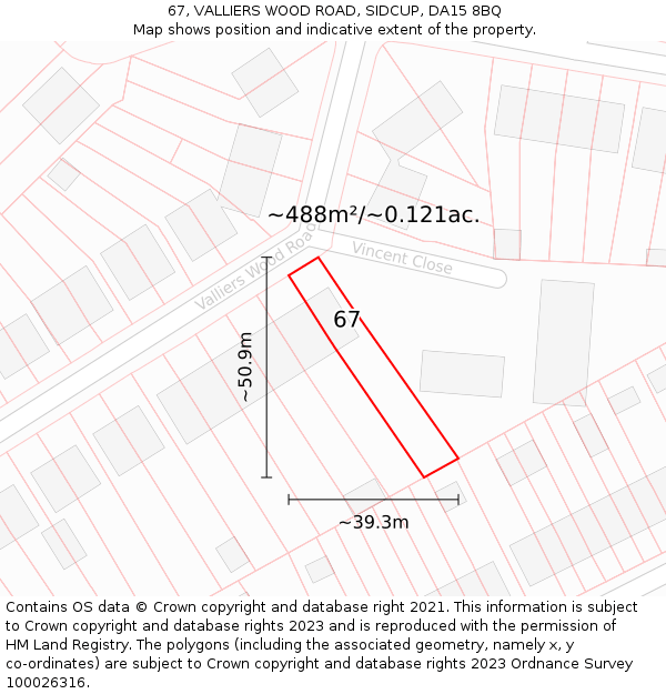 67, VALLIERS WOOD ROAD, SIDCUP, DA15 8BQ: Plot and title map