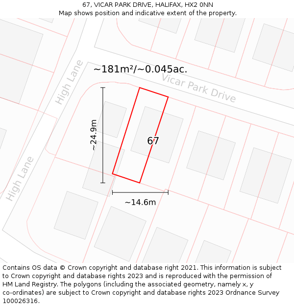 67, VICAR PARK DRIVE, HALIFAX, HX2 0NN: Plot and title map