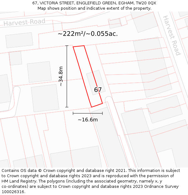 67, VICTORIA STREET, ENGLEFIELD GREEN, EGHAM, TW20 0QX: Plot and title map