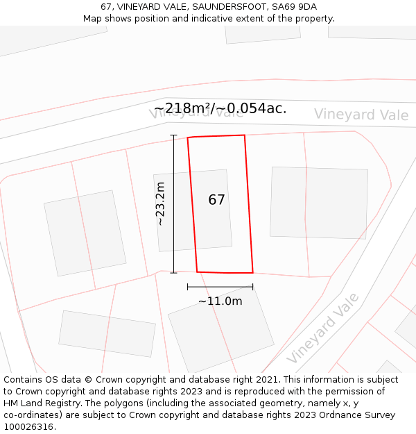 67, VINEYARD VALE, SAUNDERSFOOT, SA69 9DA: Plot and title map