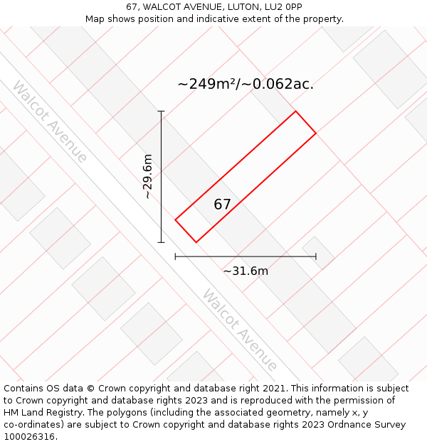 67, WALCOT AVENUE, LUTON, LU2 0PP: Plot and title map