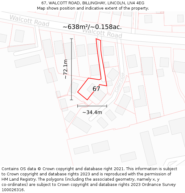 67, WALCOTT ROAD, BILLINGHAY, LINCOLN, LN4 4EG: Plot and title map