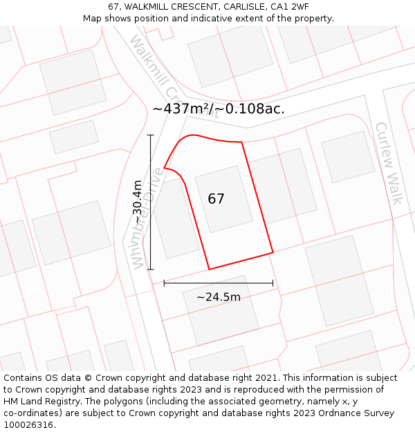 67, WALKMILL CRESCENT, CARLISLE, CA1 2WF: Plot and title map